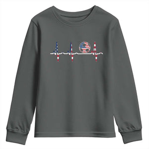 USA Soccer Heartbeat Youth Sweatshirt American Flag Football Pulse TS12 Dark Heather Print Your Wear