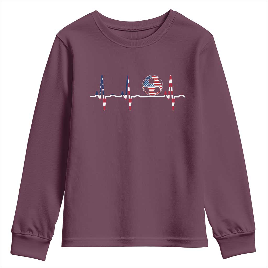 USA Soccer Heartbeat Youth Sweatshirt American Flag Football Pulse TS12 Maroon Print Your Wear