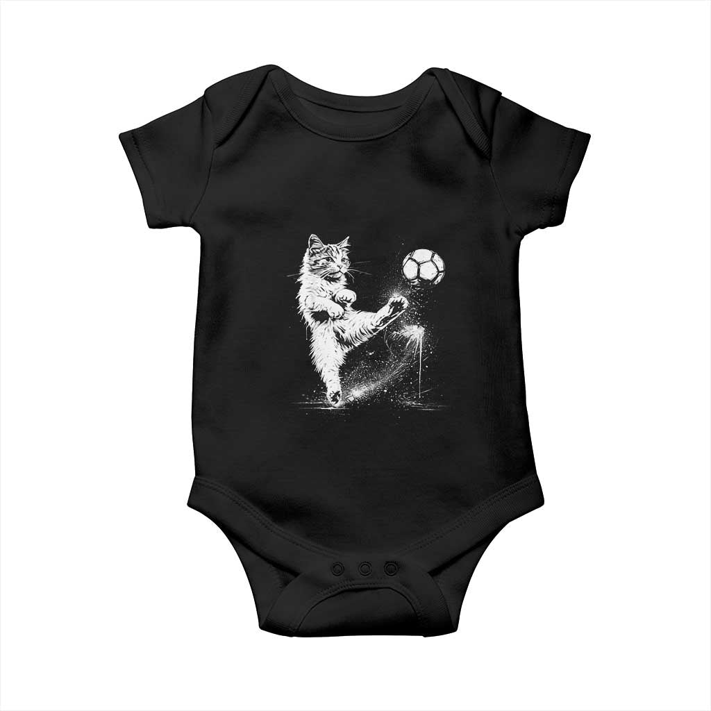 Cat Playing Soccer Baby Onesie Funny Cat Lover Gift TS12 Black Print Your Wear