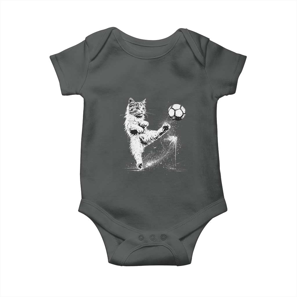 Cat Playing Soccer Baby Onesie Funny Cat Lover Gift TS12 Dark Heather Print Your Wear