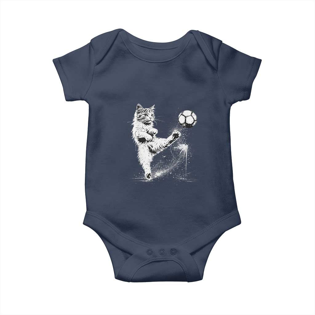 Cat Playing Soccer Baby Onesie Funny Cat Lover Gift TS12 Navy Print Your Wear