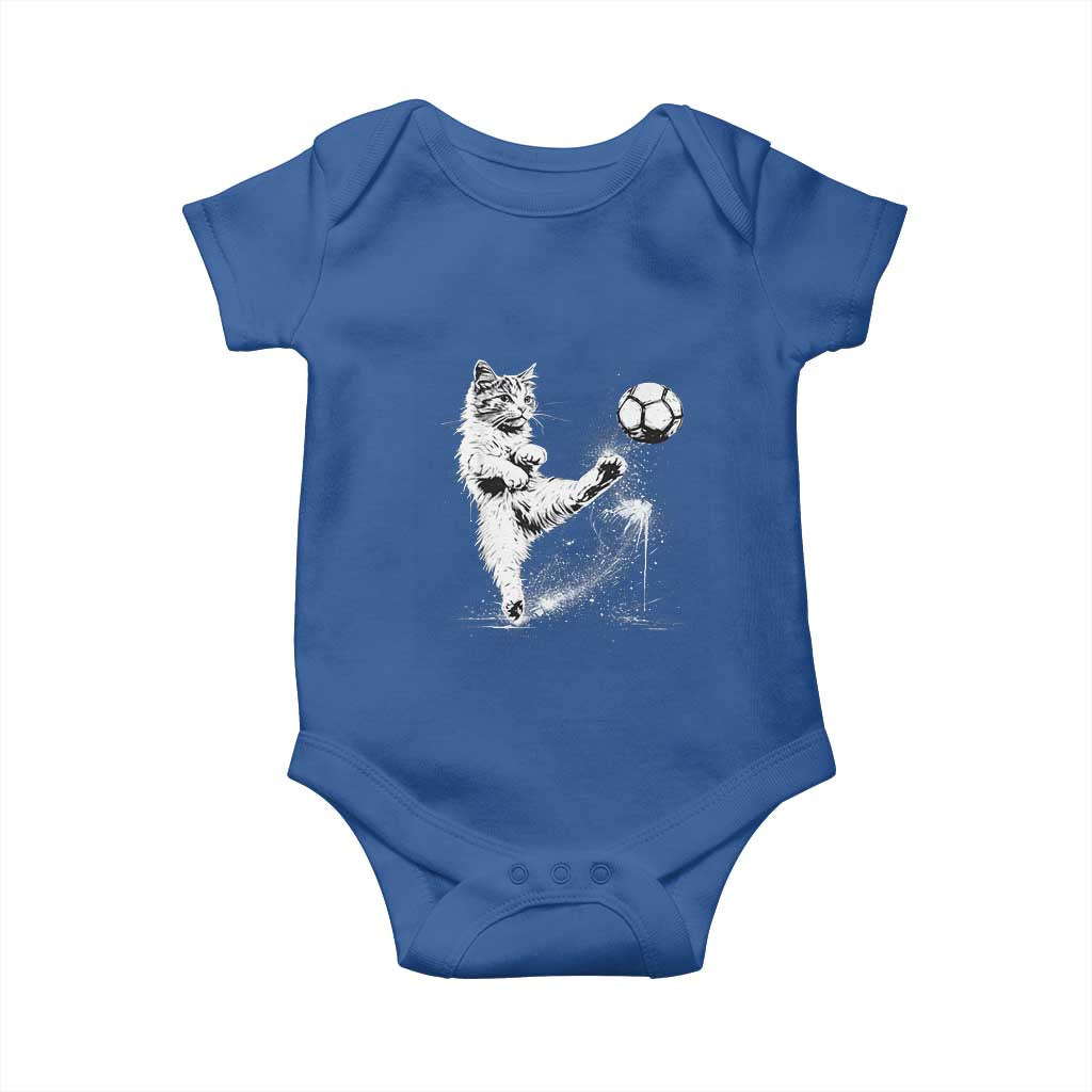 Cat Playing Soccer Baby Onesie Funny Cat Lover Gift TS12 Royal Blue Print Your Wear