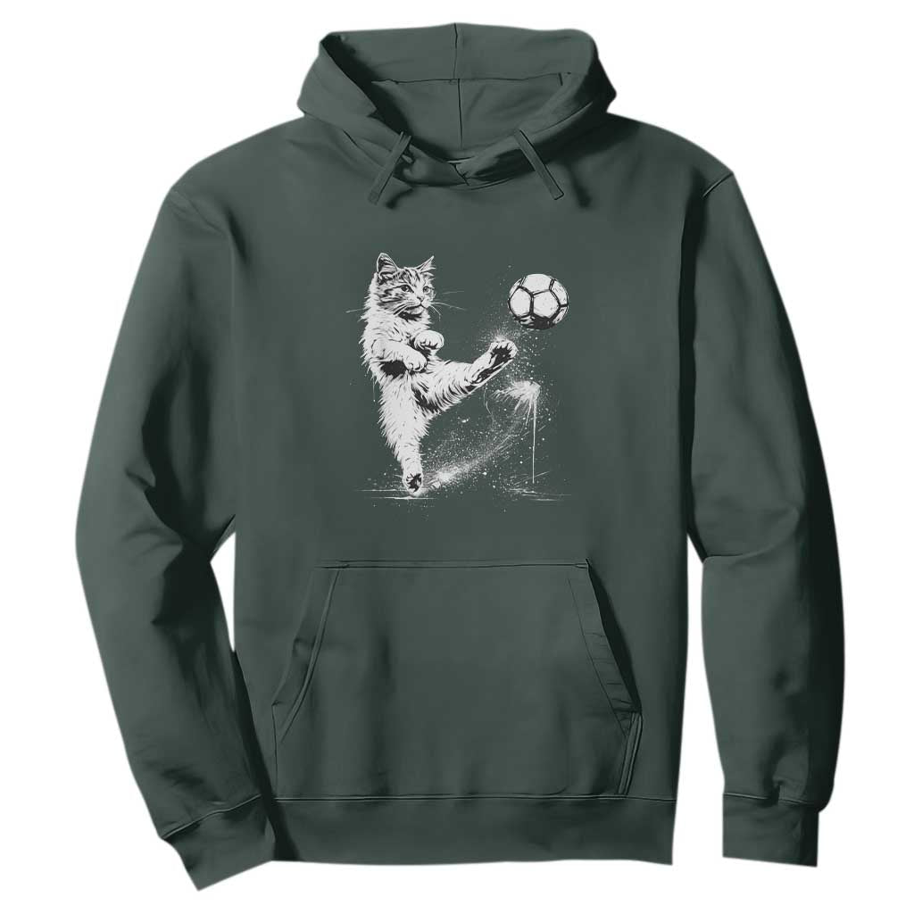 Cat Playing Soccer Hoodie Funny Cat Lover Gift TS12 Dark Forest Green Print Your Wear