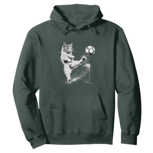 Cat Playing Soccer Hoodie Funny Cat Lover Gift TS12 Dark Forest Green Print Your Wear