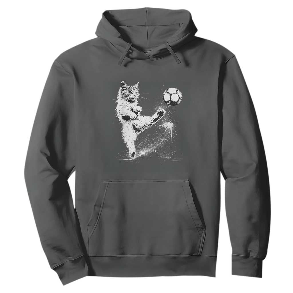 Cat Playing Soccer Hoodie Funny Cat Lover Gift TS12 Dark Heather Print Your Wear