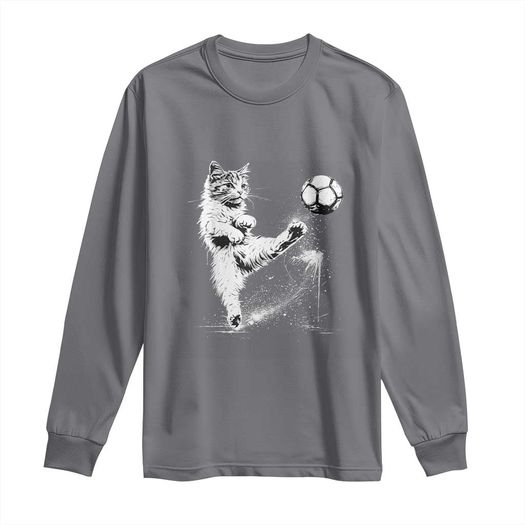 Cat Playing Soccer Long Sleeve Shirt Funny Cat Lover Gift TS12 Charcoal Print Your Wear