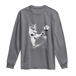 Cat Playing Soccer Long Sleeve Shirt Funny Cat Lover Gift TS12 Charcoal Print Your Wear