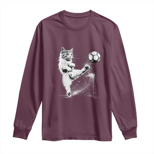 Cat Playing Soccer Long Sleeve Shirt Funny Cat Lover Gift TS12 Maroon Print Your Wear