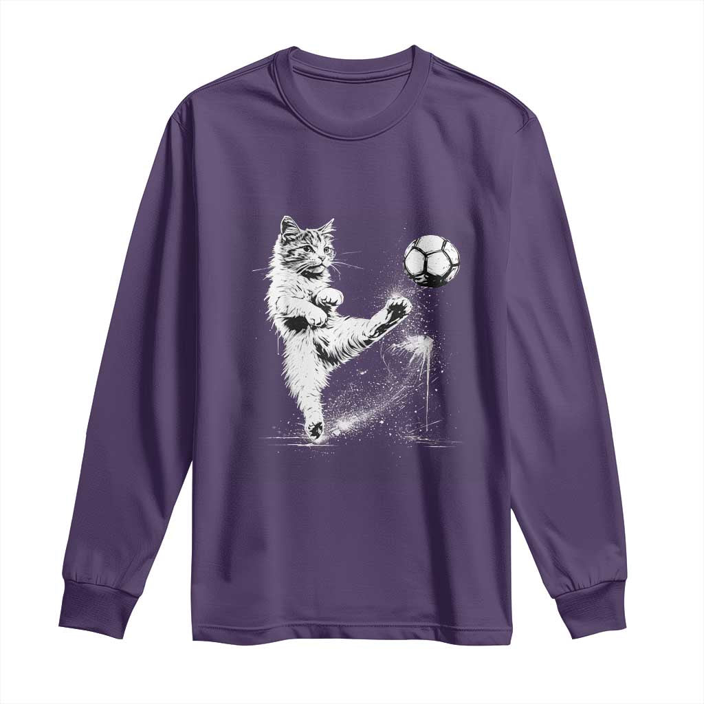 Cat Playing Soccer Long Sleeve Shirt Funny Cat Lover Gift TS12 Purple Print Your Wear