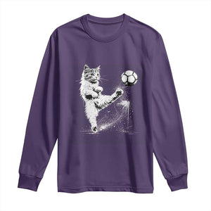 Cat Playing Soccer Long Sleeve Shirt Funny Cat Lover Gift TS12 Purple Print Your Wear