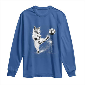 Cat Playing Soccer Long Sleeve Shirt Funny Cat Lover Gift TS12 Royal Blue Print Your Wear