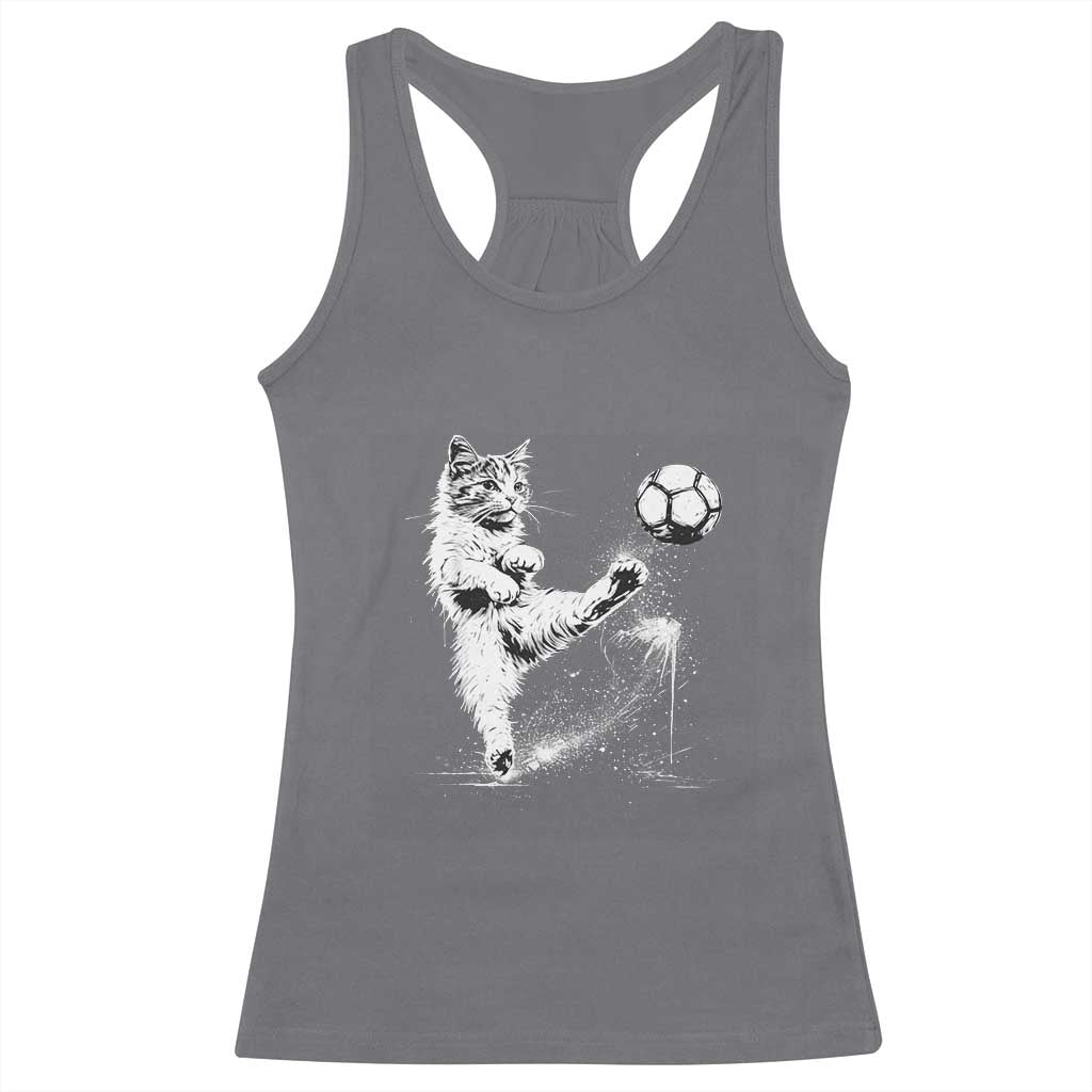 Cat Playing Soccer Racerback Tank Top Funny Cat Lover Gift TS12 Charcoal Print Your Wear
