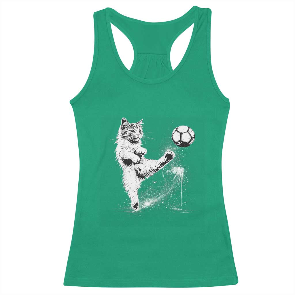 Cat Playing Soccer Racerback Tank Top Funny Cat Lover Gift TS12 Irish Green Print Your Wear