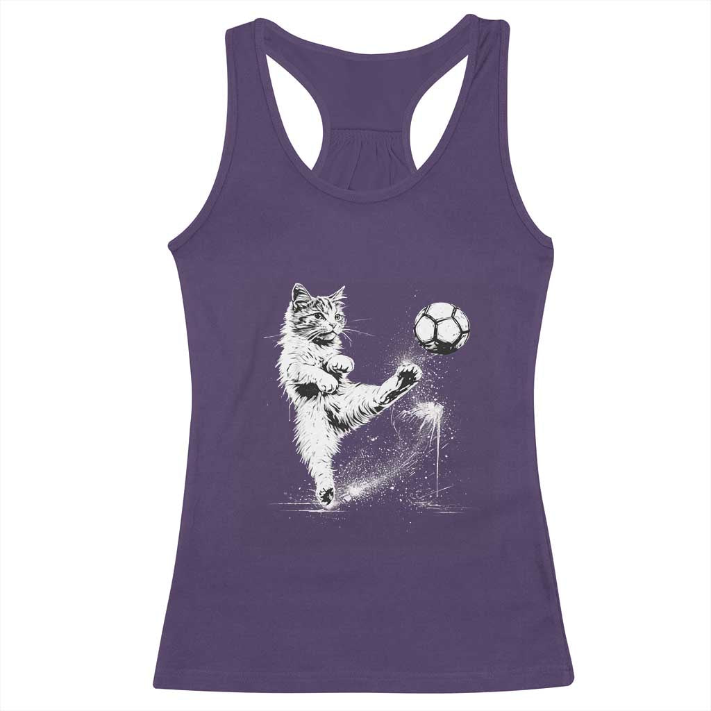 Cat Playing Soccer Racerback Tank Top Funny Cat Lover Gift TS12 Purple Print Your Wear