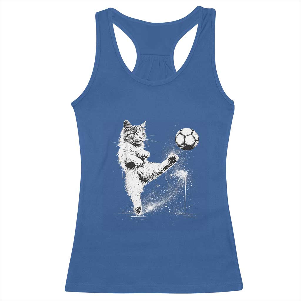 Cat Playing Soccer Racerback Tank Top Funny Cat Lover Gift TS12 Royal Blue Print Your Wear