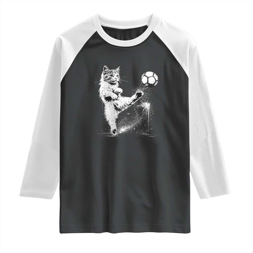 Cat Playing Soccer Raglan Shirt Funny Cat Lover Gift TS12 Black White Print Your Wear