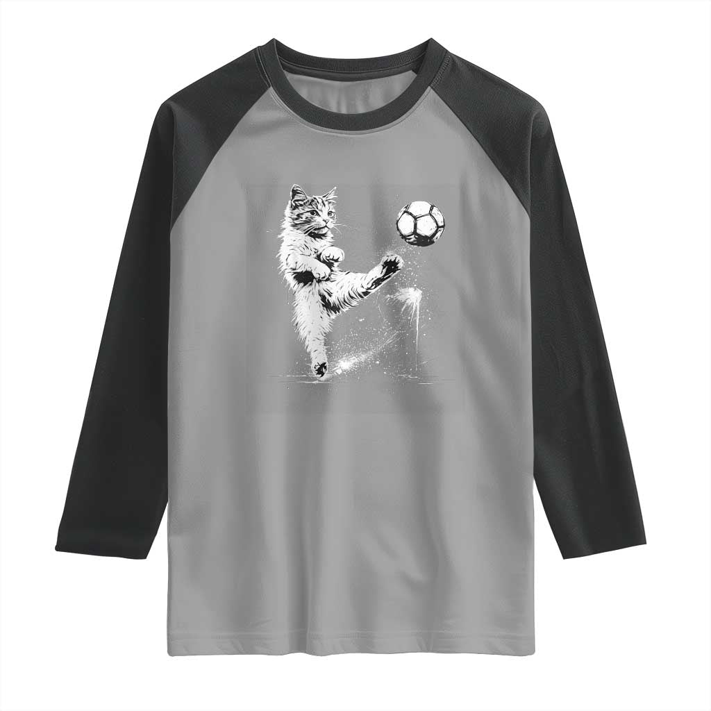 Cat Playing Soccer Raglan Shirt Funny Cat Lover Gift TS12 Sport Gray Black Print Your Wear