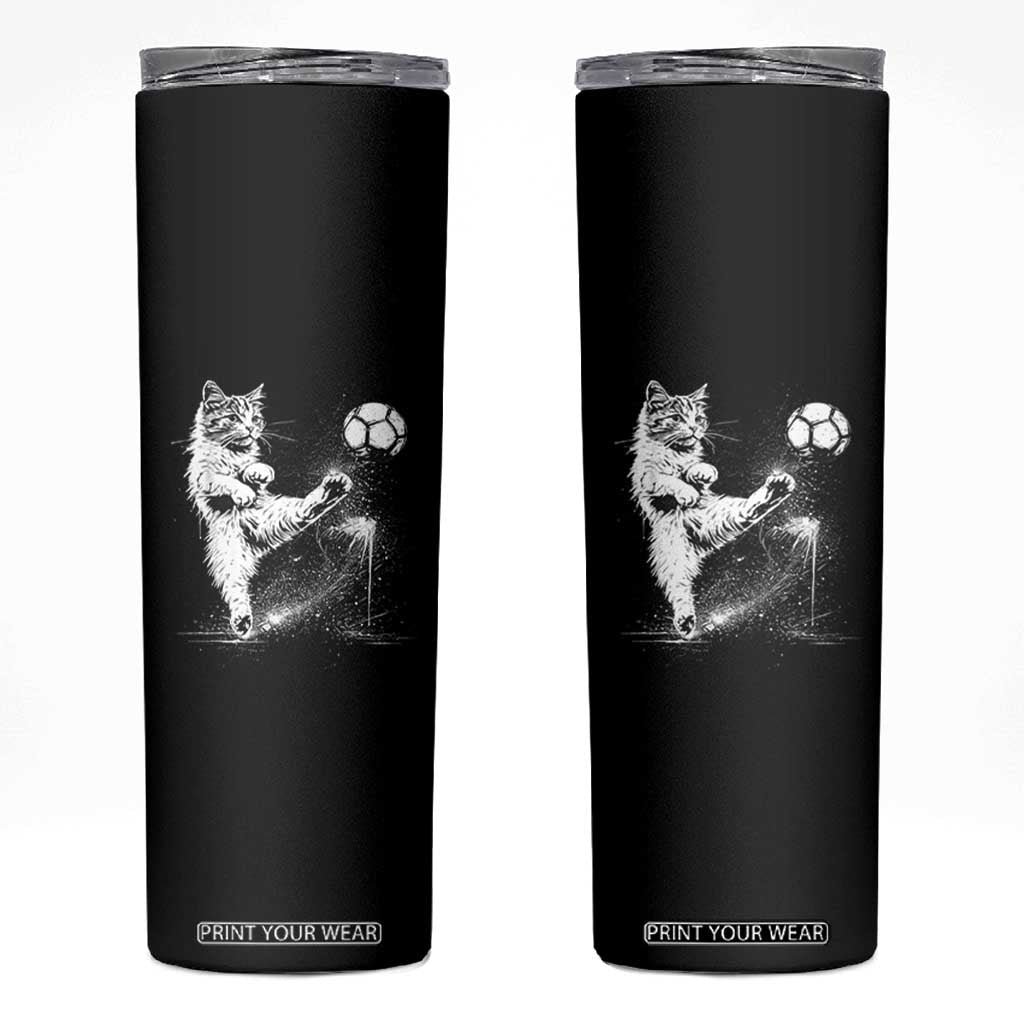 Cat Playing Soccer Skinny Tumbler Funny Cat Lover Gift TS12 Black Print Your Wear