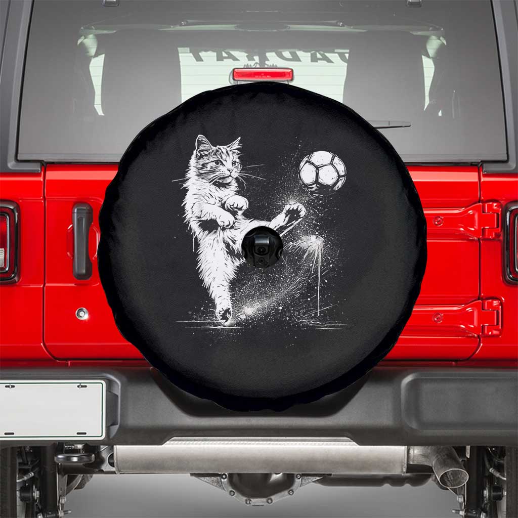 Cat Playing Soccer Spare Tire Cover Funny Cat Lover Gift TS12 Black Print Your Wear
