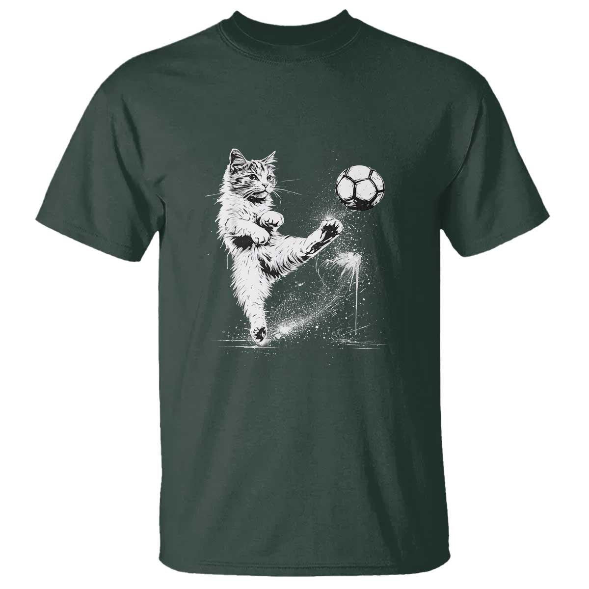Cat Playing Soccer T Shirt Funny Cat Lover Gift TS12 Dark Forest Green Print Your Wear