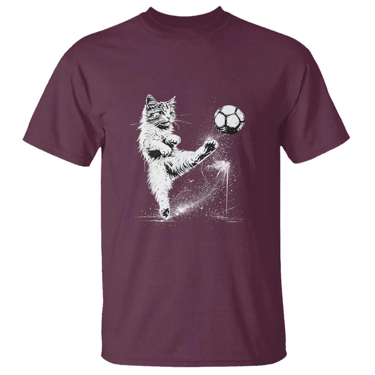 Cat Playing Soccer T Shirt Funny Cat Lover Gift TS12 Maroon Print Your Wear