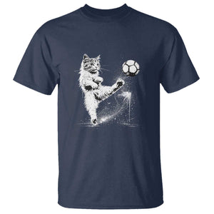 Cat Playing Soccer T Shirt Funny Cat Lover Gift TS12 Navy Print Your Wear