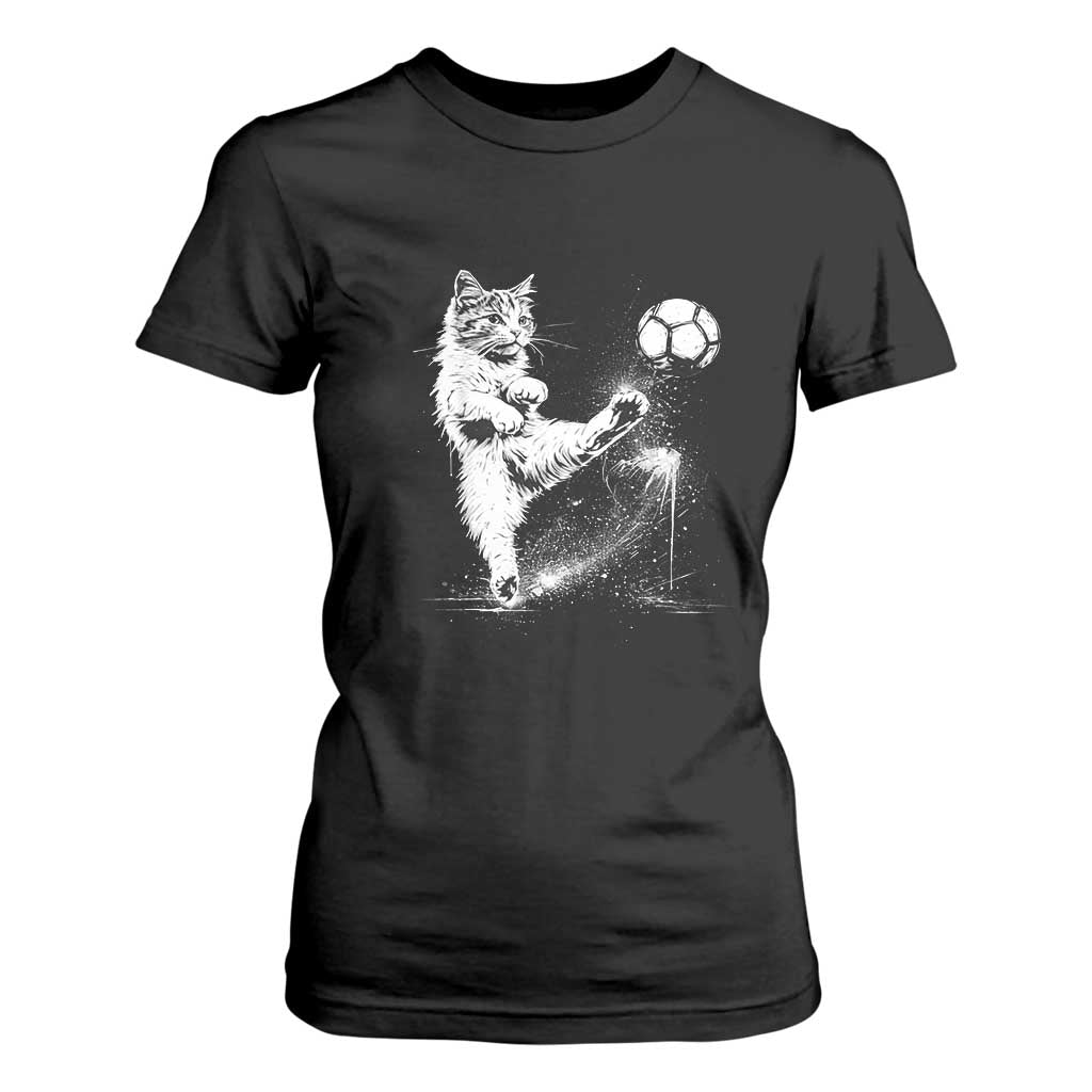 Cat Playing Soccer T Shirt For Women Funny Cat Lover Gift TS12 Black Print Your Wear