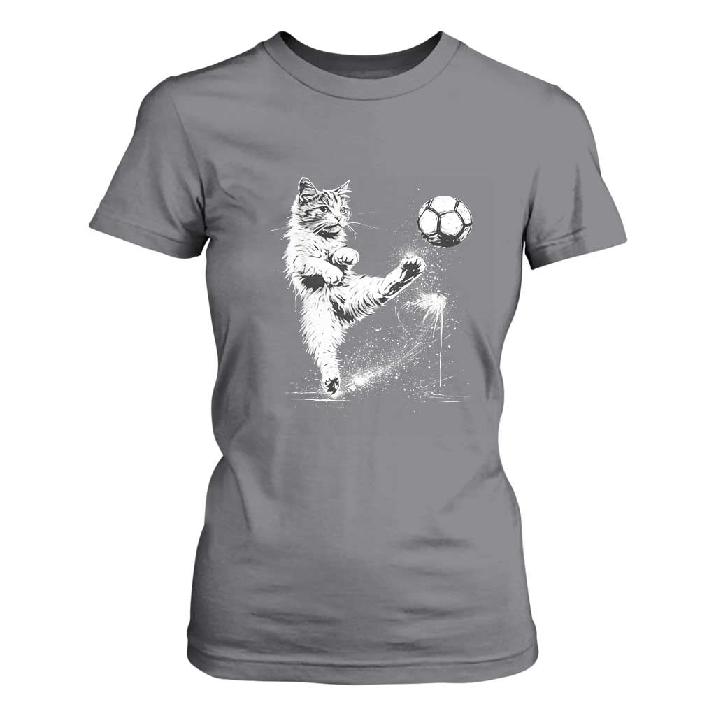 Cat Playing Soccer T Shirt For Women Funny Cat Lover Gift TS12 Charcoal Print Your Wear