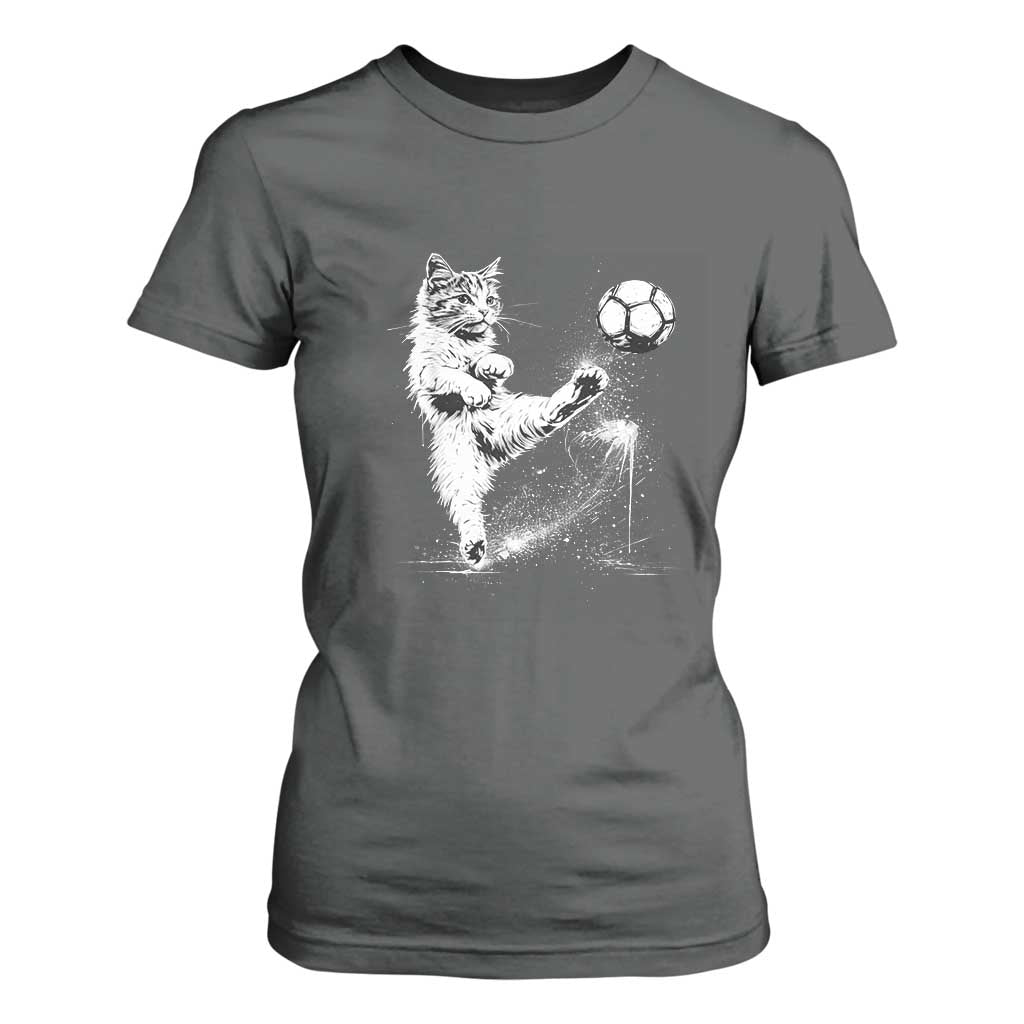 Cat Playing Soccer T Shirt For Women Funny Cat Lover Gift TS12 Dark Heather Print Your Wear