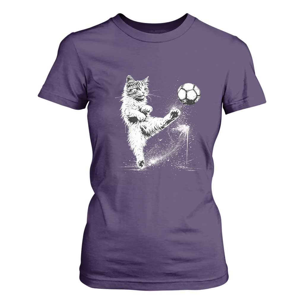 Cat Playing Soccer T Shirt For Women Funny Cat Lover Gift TS12 Purple Print Your Wear