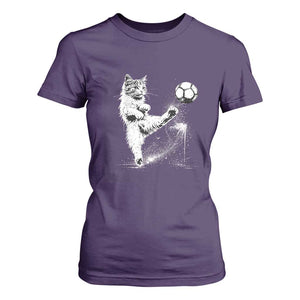 Cat Playing Soccer T Shirt For Women Funny Cat Lover Gift TS12 Purple Print Your Wear