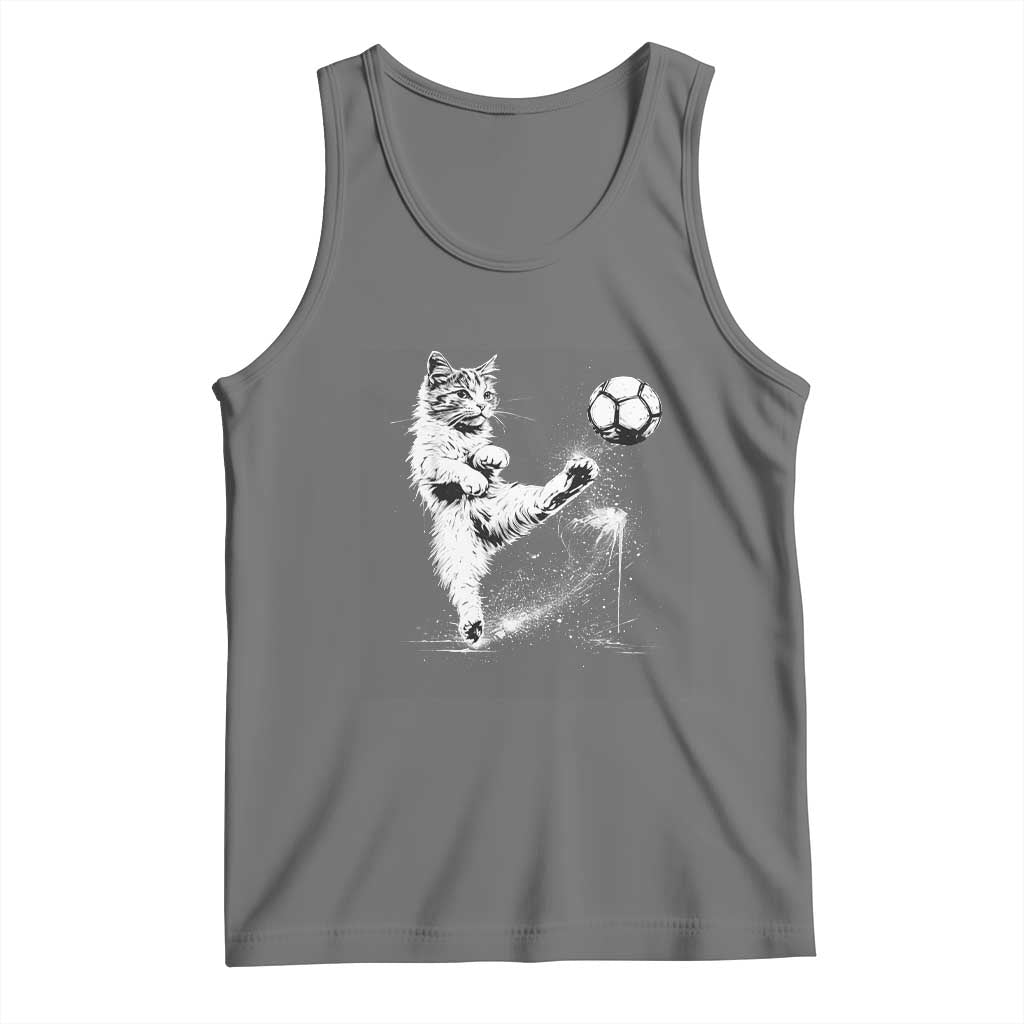 Cat Playing Soccer Tank Top Funny Cat Lover Gift TS12 Black Heather Print Your Wear
