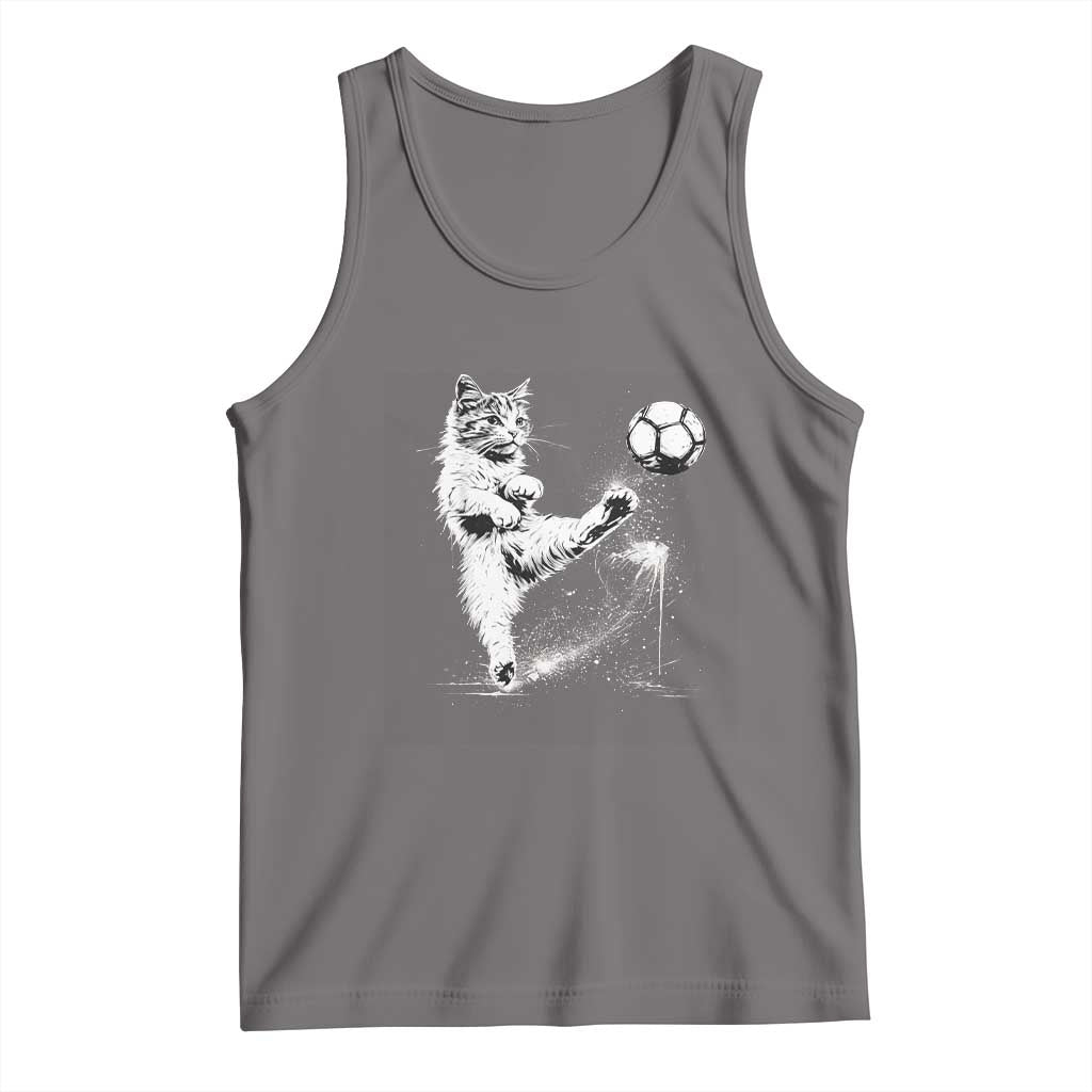 Cat Playing Soccer Tank Top Funny Cat Lover Gift TS12 Deep Heather Print Your Wear