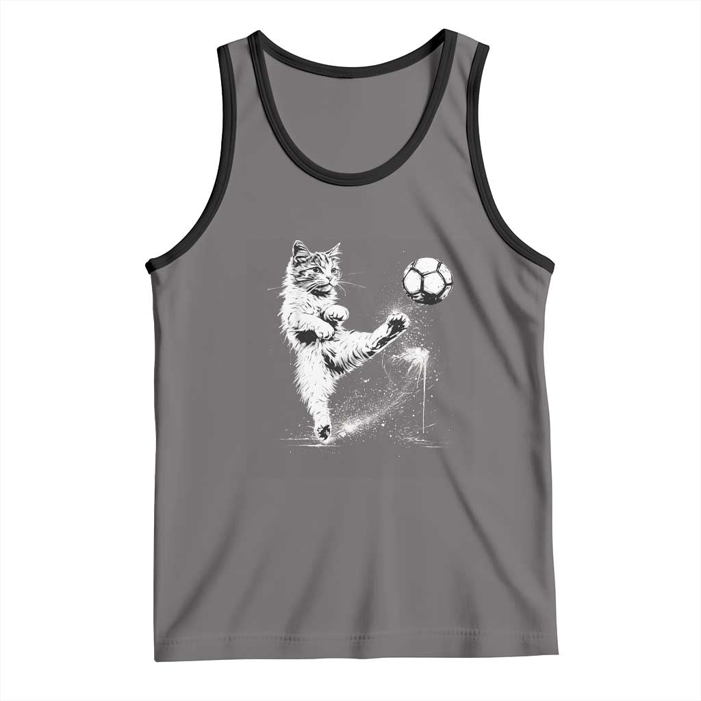 Cat Playing Soccer Tank Top Funny Cat Lover Gift TS12 Deep Heather Black Print Your Wear