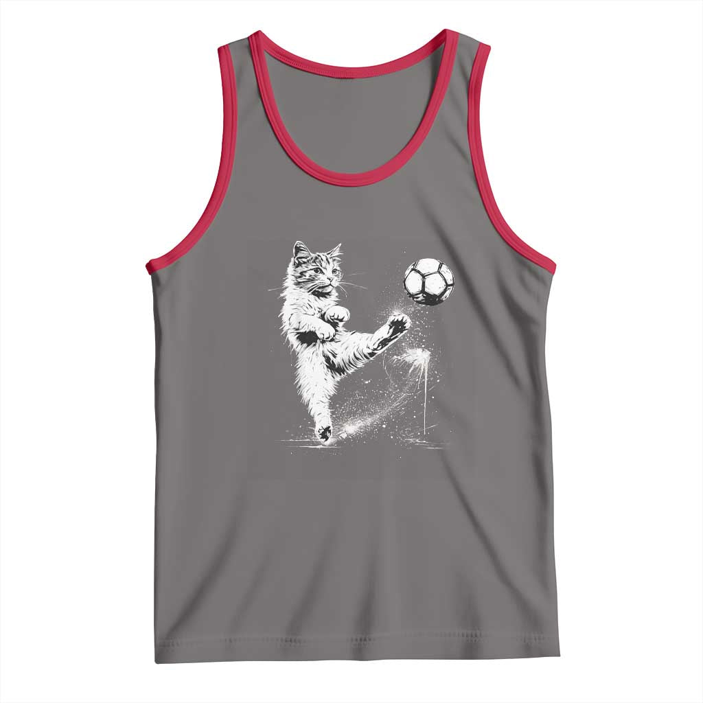 Cat Playing Soccer Tank Top Funny Cat Lover Gift TS12 Deep Heather Red Print Your Wear
