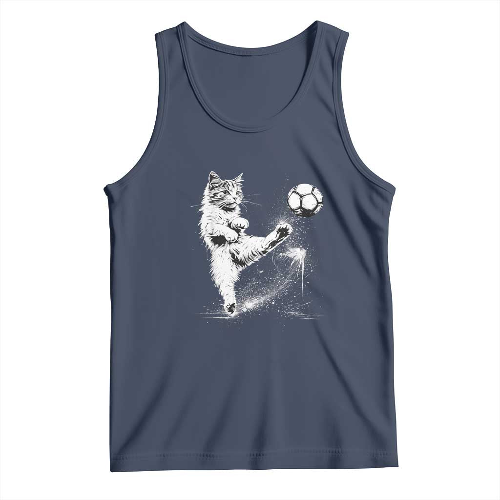 Cat Playing Soccer Tank Top Funny Cat Lover Gift TS12 Navy Print Your Wear