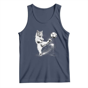 Cat Playing Soccer Tank Top Funny Cat Lover Gift TS12 Navy Print Your Wear