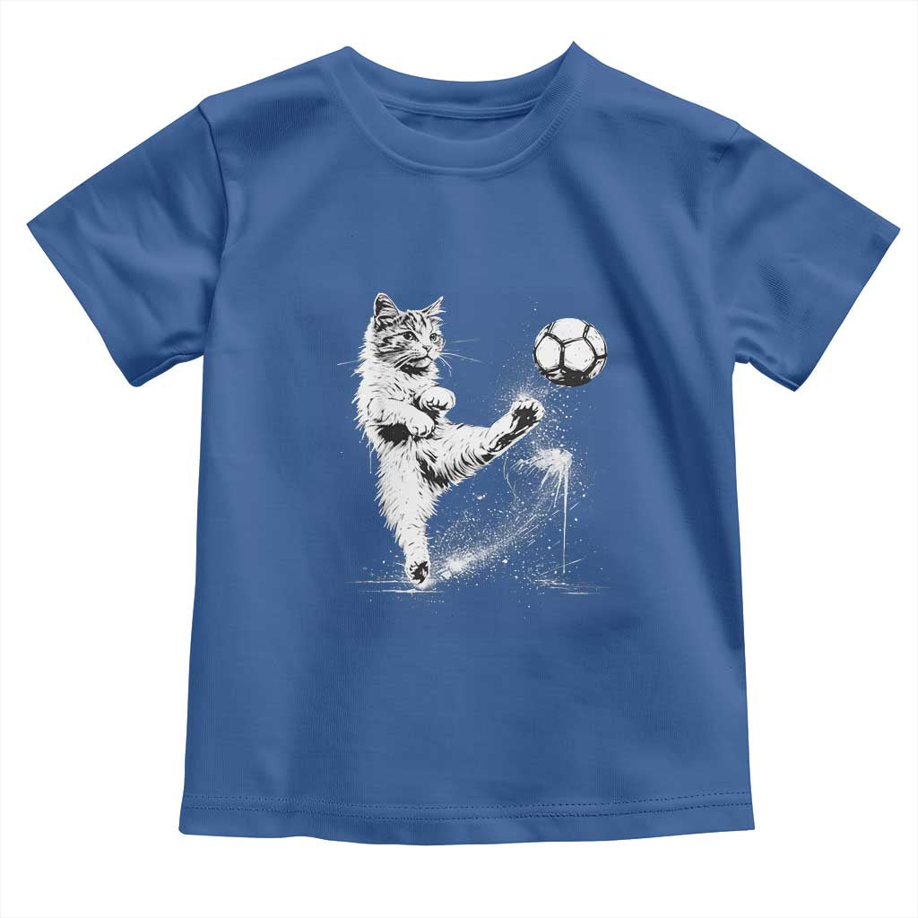 Cat Playing Soccer Toddler T Shirt Funny Cat Lover Gift TS12 Royal Blue Print Your Wear