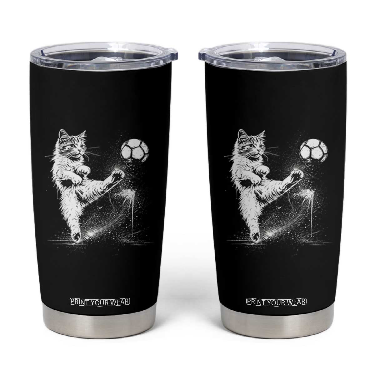 Cat Playing Soccer Tumbler Cup Funny Cat Lover Gift TS12 Black Print Your Wear