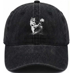 Cat Playing Soccer Washed Cotton Baseball Cap Funny Cat Lover Gift TS12 Print Your Wear