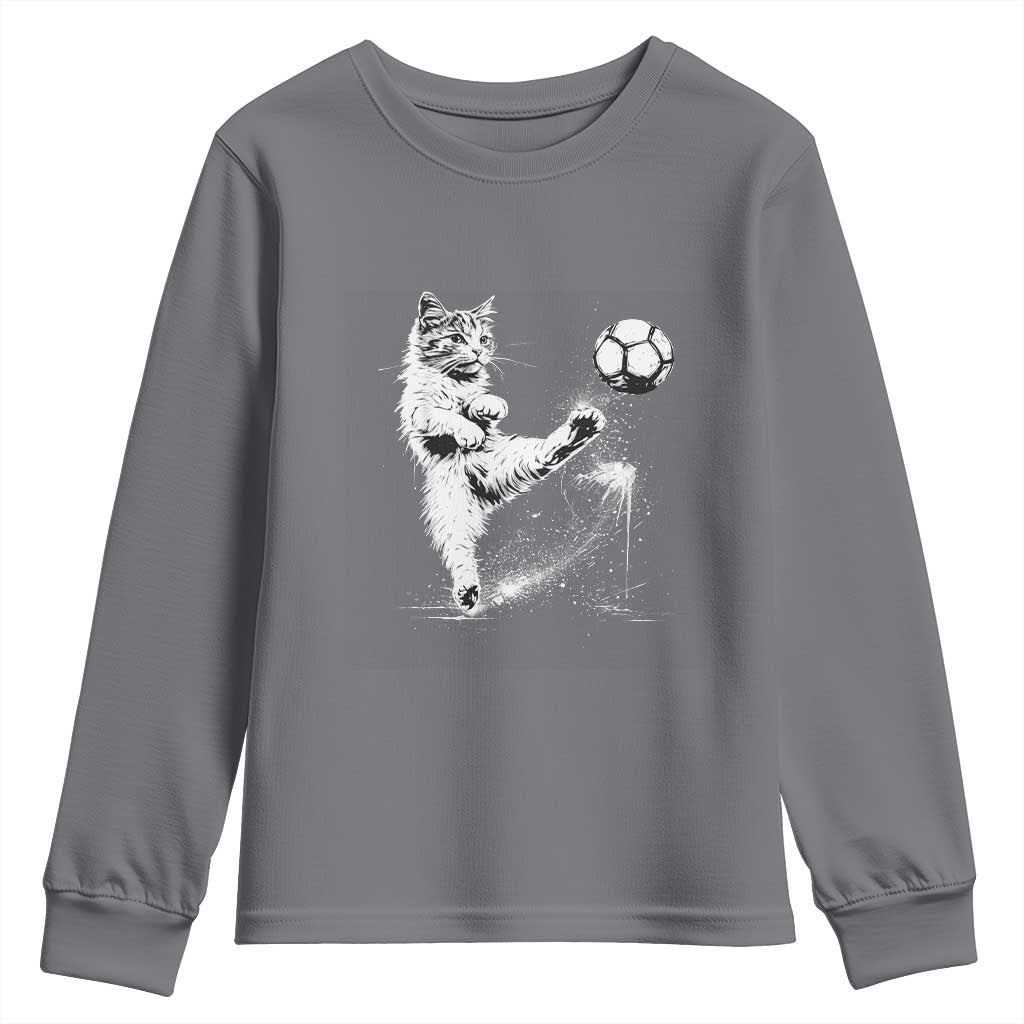 Cat Playing Soccer Youth Sweatshirt Funny Cat Lover Gift TS12 Charcoal Print Your Wear