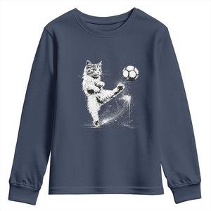 Cat Playing Soccer Youth Sweatshirt Funny Cat Lover Gift TS12 Navy Print Your Wear