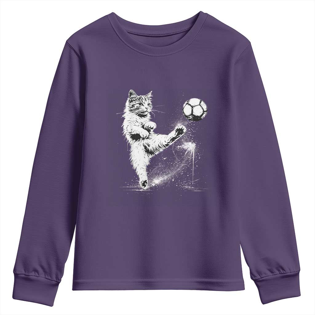 Cat Playing Soccer Youth Sweatshirt Funny Cat Lover Gift TS12 Purple Print Your Wear