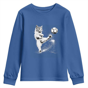 Cat Playing Soccer Youth Sweatshirt Funny Cat Lover Gift TS12 Royal Blue Print Your Wear