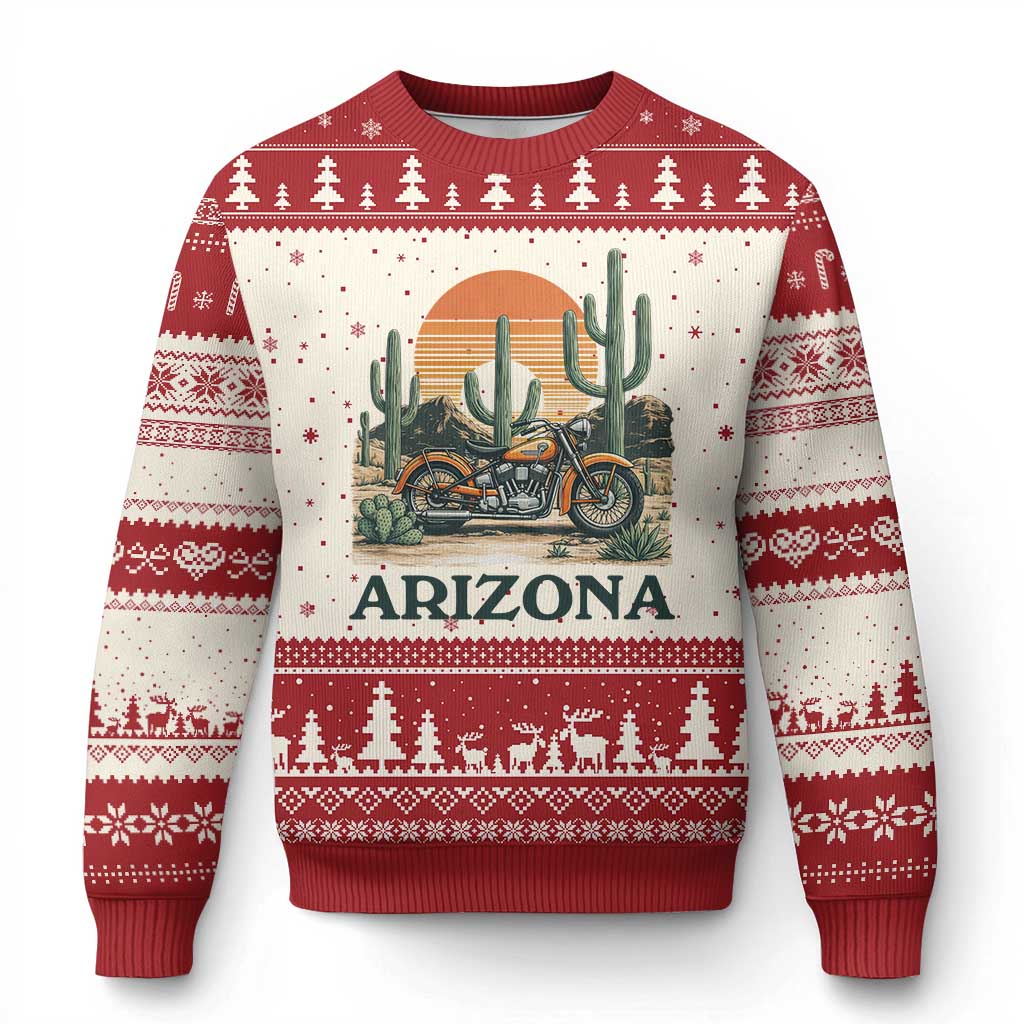 Arizona Motorcycle Ugly Christmas Sweater Vintage Desert Highway Rider Gift TS12 Beige Red Print Your Wear