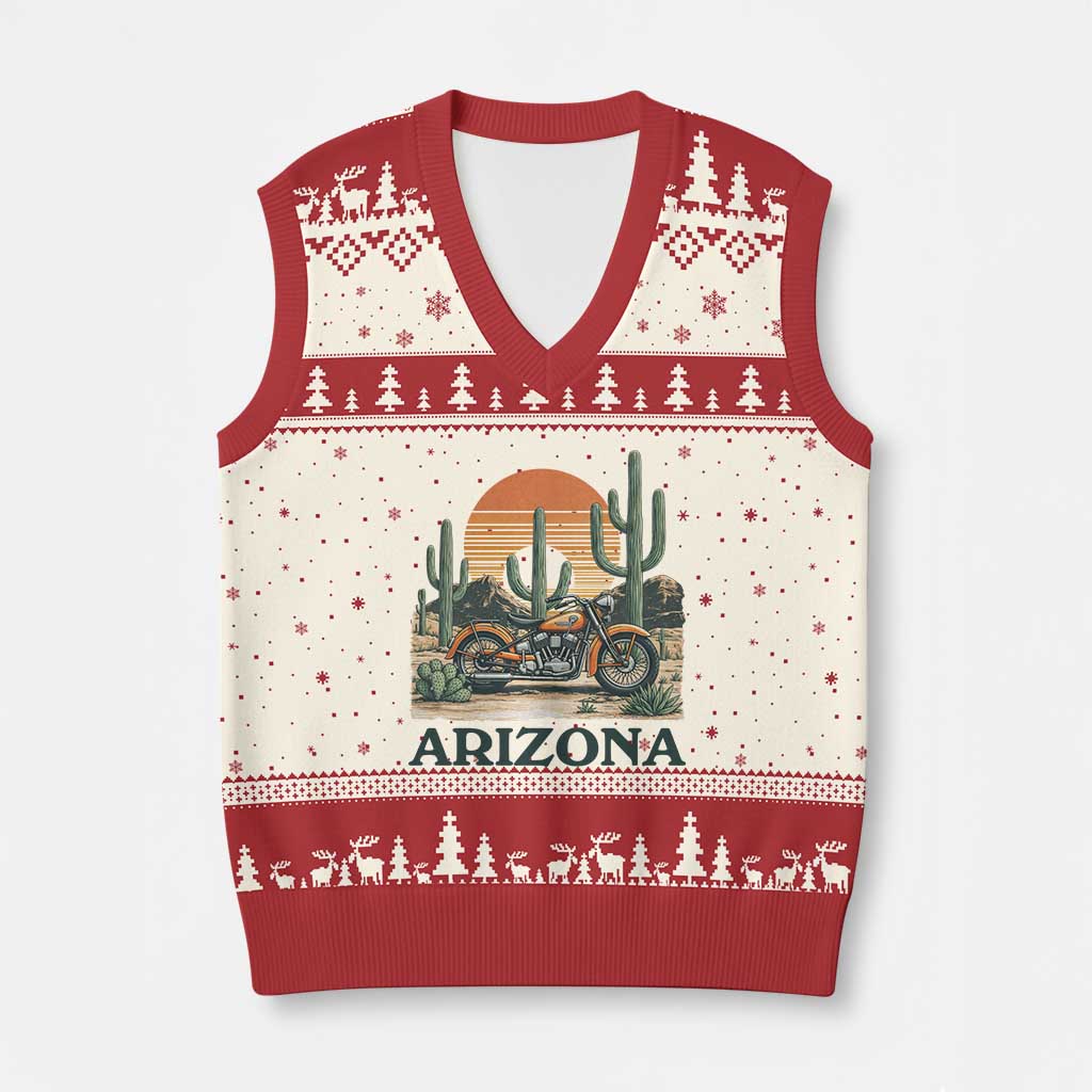Arizona Motorcycle V-Neck Knit Sweater Vest Vintage Desert Highway Rider Gift TS12 Beige Red Print Your Wear