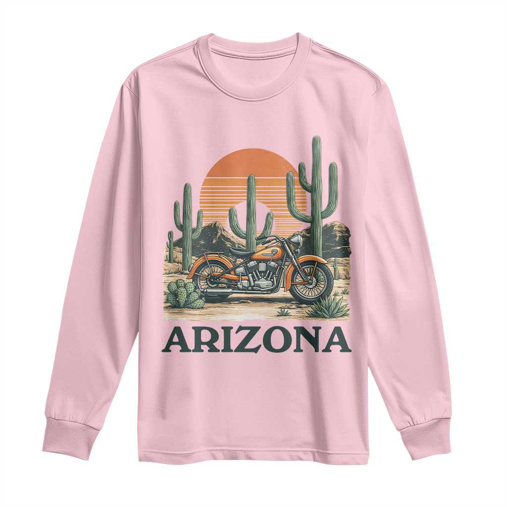 Arizona Motorcycle Long Sleeve Shirt Vintage Desert Highway Rider Gift TS12 Light Pink Print Your Wear