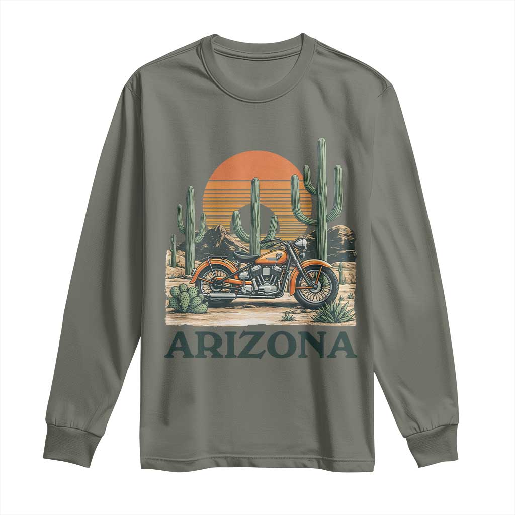 Arizona Motorcycle Long Sleeve Shirt Vintage Desert Highway Rider Gift TS12 Military Green Print Your Wear