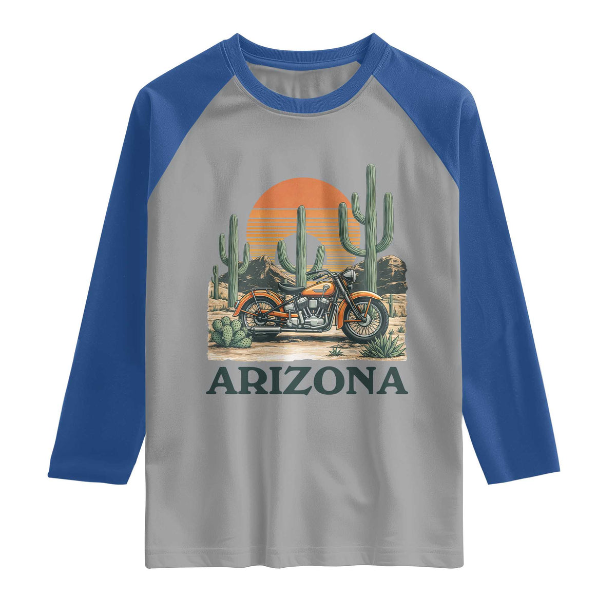 Arizona Motorcycle Raglan Shirt Vintage Desert Highway Rider Gift TS12 Sport Gray Royal Print Your Wear
