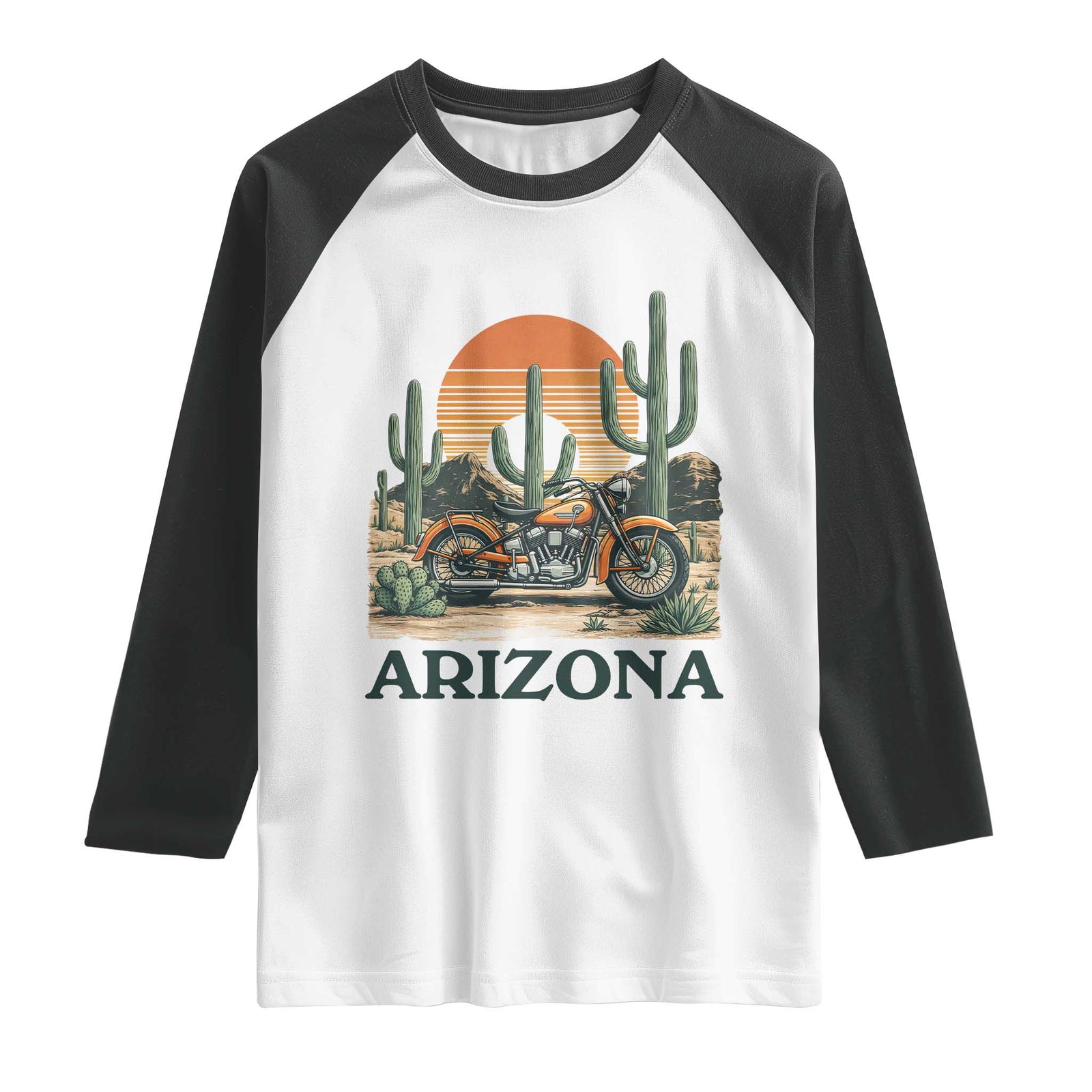 Arizona Motorcycle Raglan Shirt Vintage Desert Highway Rider Gift TS12 White Black Print Your Wear